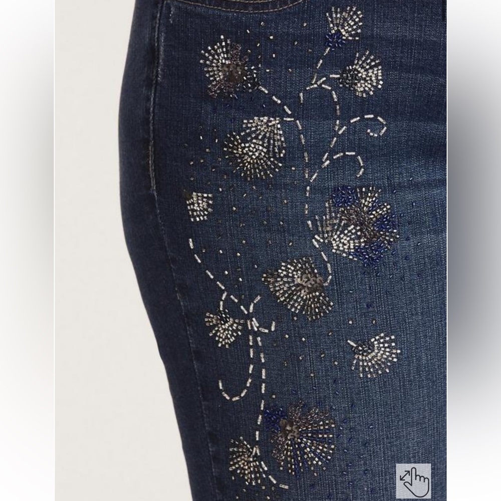 NWT Vintage Premium Boyfriend Jeans - Dark Wash with Beaded Embellishments - Picture 5 of 14